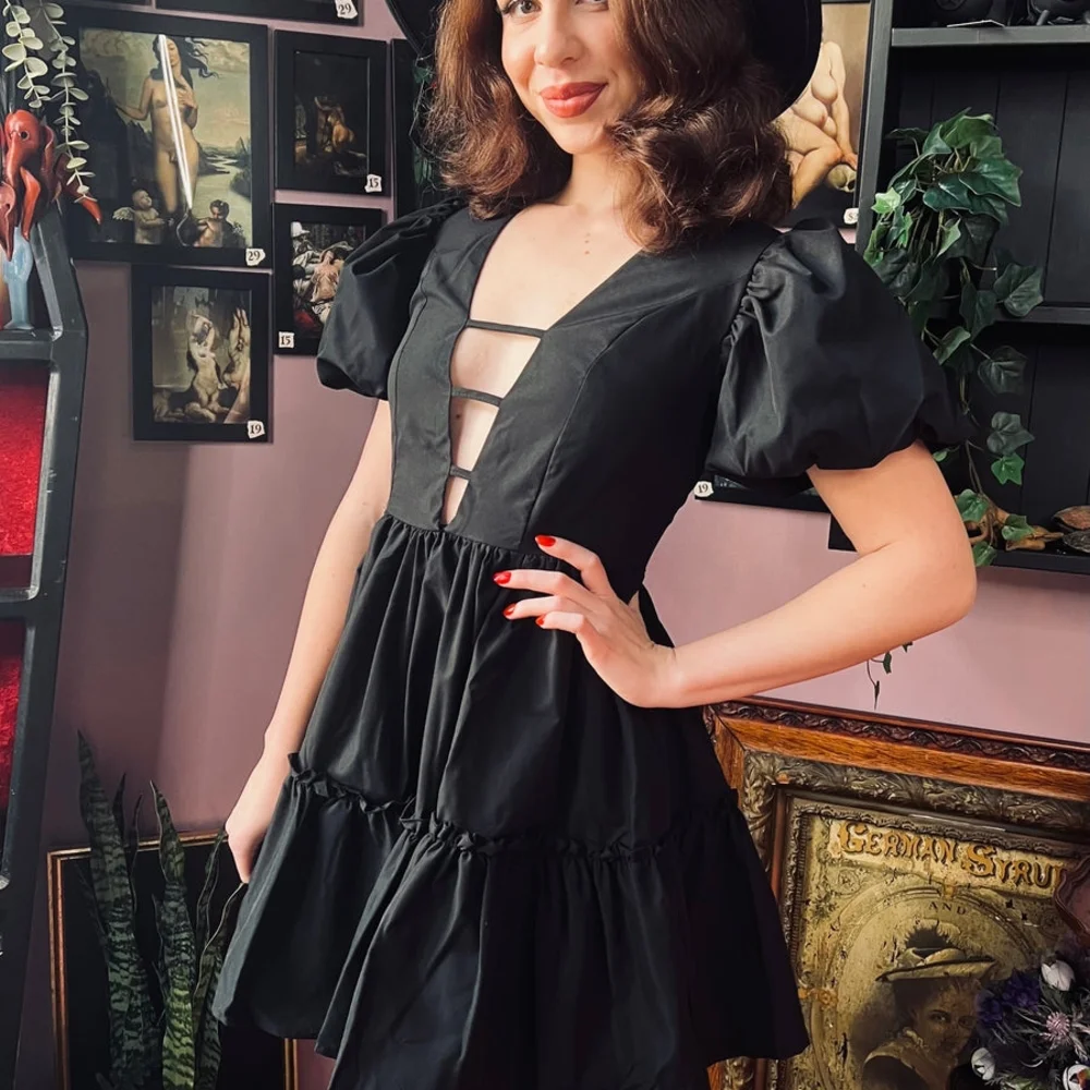 Austen - Cottage Core Bubble Party Dress with Cut Out Neckline - Picture 3 of 8